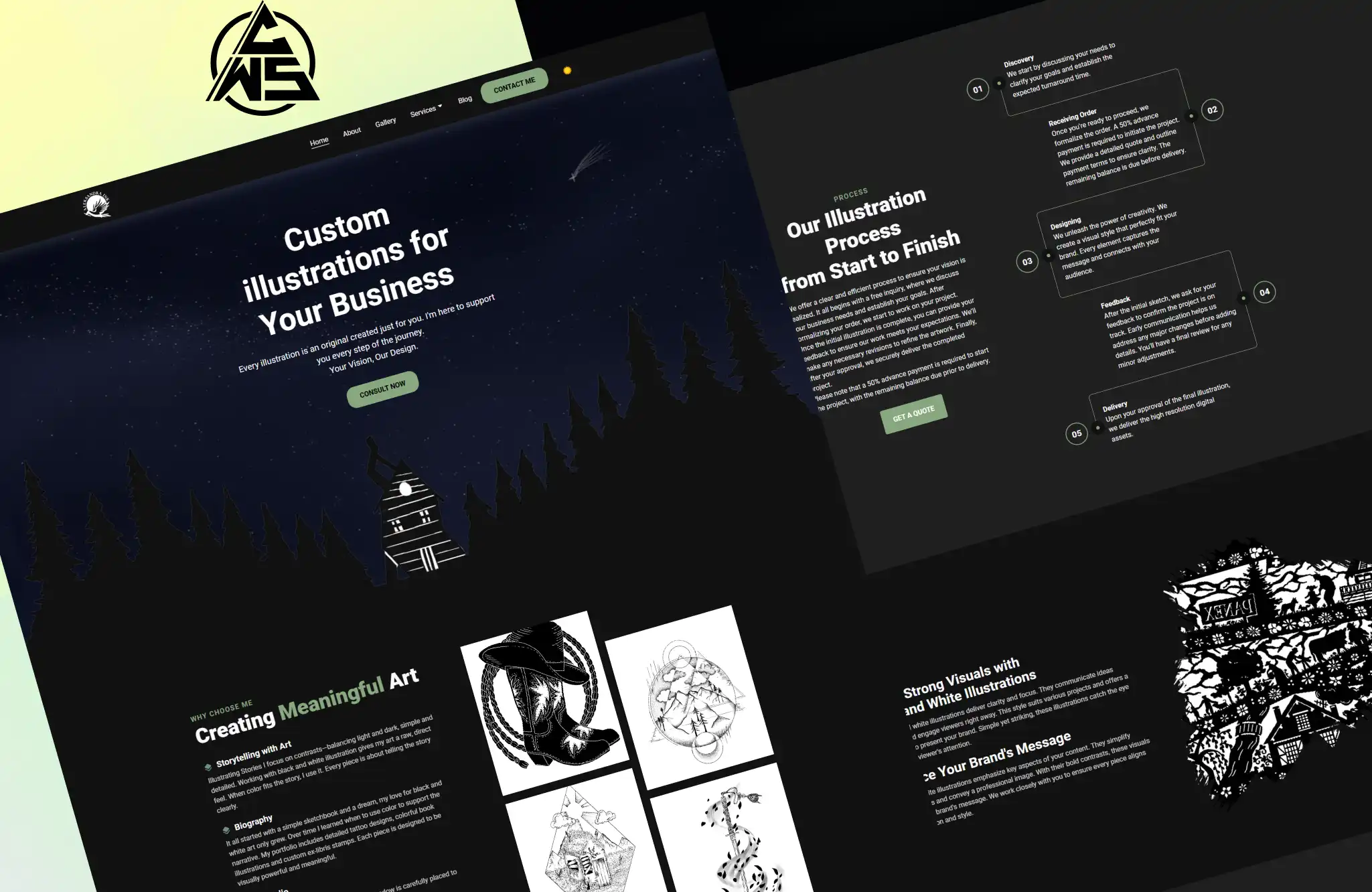 aleksandraink.com - black and white custom Illustrator